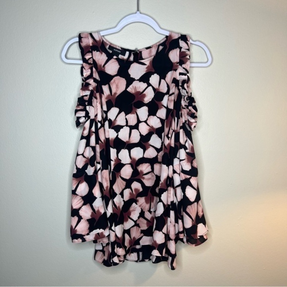 Alfani Floral Print Sheer Chiffon‎ Cold Shoulder Bell Sleeve Blouse
